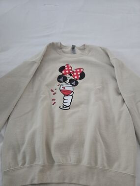 Gildan Cream Sweatshirt with Red & Black Minnie Graphic